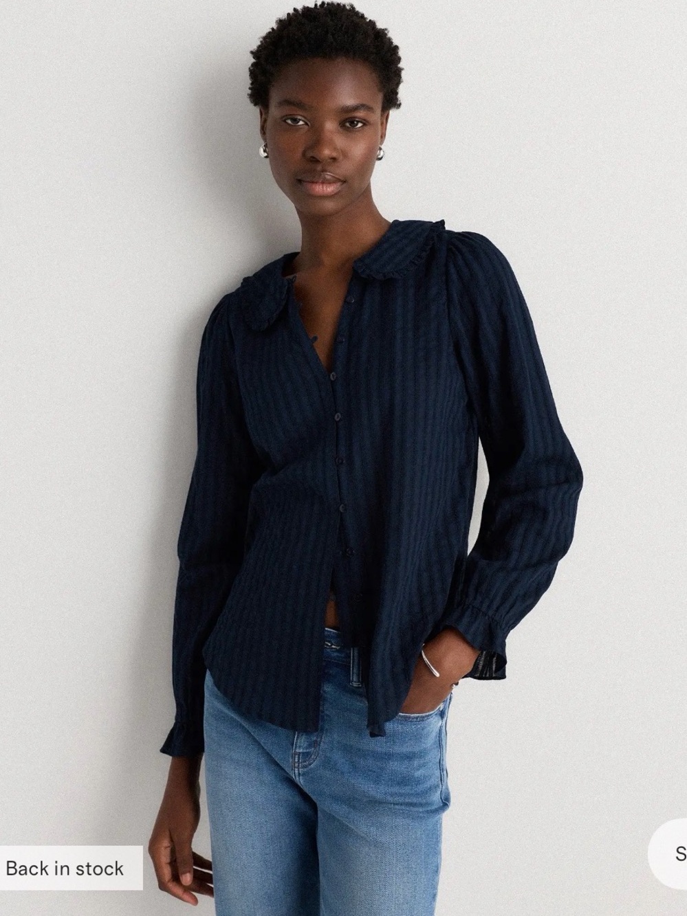 Quince Embroidered Button Down Navy Blouse